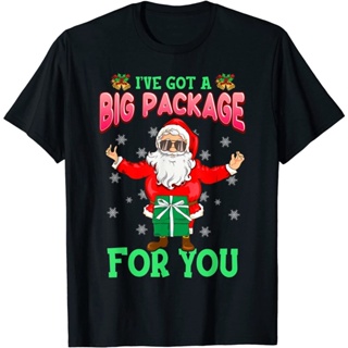 T-Shirt  เสื้อยืดพิมพ์ลาย Naughty Christmas Santa IVE GOT A BIG PACKAGE สําหรับผู้หญิง ชุดคริสต์มาสใหม่