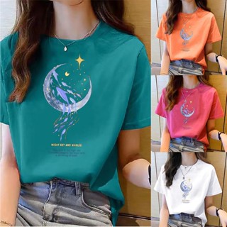 เสื้อยืดแขนสั้น พิมพ์ลาย สไตล์เกาหลี แฟชั่นฤดูร้อน สําหรับผู้หญิง 2023