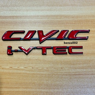 โลโก้ CIVIC I-VTEC ติดท้าย Honda สีแดงขอบดำ ชิ้นงานโลหะ ราคาต่อคู่ 2 ชิ้น