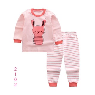 L-PJG-2102 ชุดนอนเด็กผู้หญิง สีชมพู ลายกระต่าย 🚒 พร้อมส่ง ด่วนๆ จาก กทม 🚒