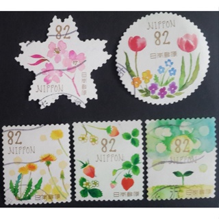 J282 แสตมป์ญี่ปุ่นใช้แล้ว ชุด Greetings Stamps - Spring ปี 2018 ใช้แล้ว สภาพดี ครบชุด 5 ดวง