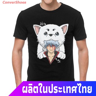 ConverShoes เสื้อยืดกีฬา เสื้อยืดแฟชั่นผู้ชายผ้าฝ้าย 100% คอกลมแขนสั้นลาย Gintama Gintoki Sakata Short sleeve T-shirts