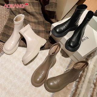 สินค้า AOKANG ฮ่องกงรองเท้าพรีเมี่ยมของผู้หญิงในพื้นหนาบางยืดหยุ่นรองเท้าบู๊ตสั้นอังกฤษรองเท้าบูทมาร์ตินผู้หญิง