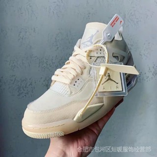 【ฟรีของขวัญ】Air Jordan 4 Off-white รองเท้าผ้าใบลําลอง เหมาะกับการเล่นกีฬา 95L8