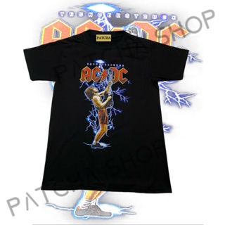 เสื้อยืดคอกลมสกรีนลายACDC สายฟ้ากีต้า แขนสั้นT-shirtสกรีนลายแฟชั่น cotton100% ไม่มีตะเข็บข้างใส่สบาย เสื้อยืดผู้ชายTEE