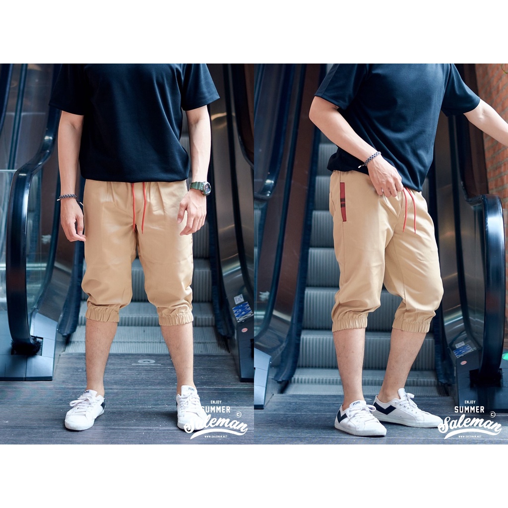 กางเกง-jogger-ขาจั๊ม-สามส่วน-สี-jg301-ครีม-size-xl-เอว36-46