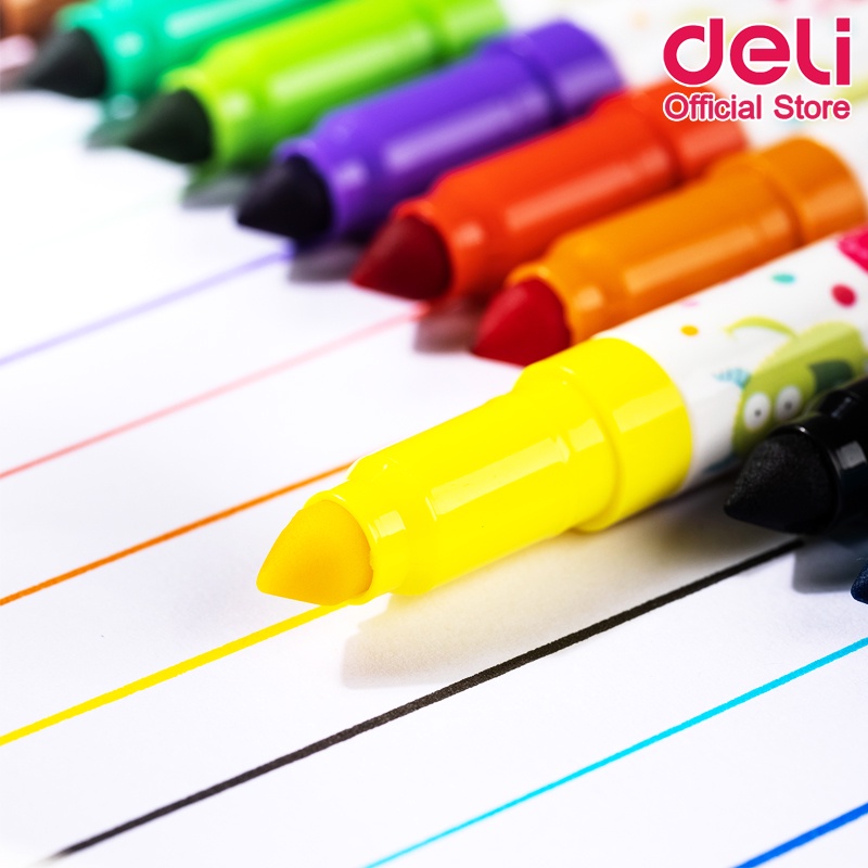 deli-c155-12-felt-pen-ชุดปากกามาร์คเกอร์-สีเมจิก-12-สี-ล้างออกได้-สำหรับเด็ก-ปลอดสารพิษ-เครื่องเขียน-สี-สีเมจิก-ปากกาเมจิก