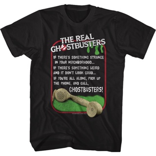 Theme Song Lyrics Real Ghostbusters T-Shirt เสื้อยืดสีขาวผู้หญิง เสื้อสาวอวบ เสื้อสีขาว
