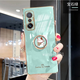 2022 New Phone Case Infinix Note 12 2023 Hot 20i 20S Hot 20 Play 4G 5G เคส Casing Electroplating Straight Edge with Cat Stand Protective Soft Case เคสโทรศัพท