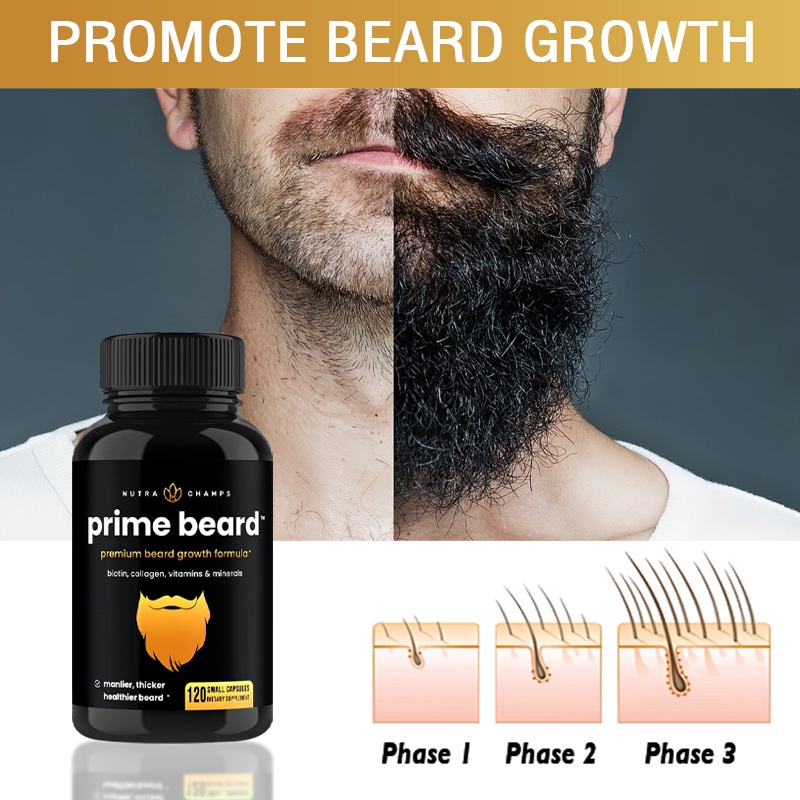 nutrachamps-prime-beard-mens-beard-growth-อาหารเสริมวิตามินสำหรับผมผู้ชายหนาขึ้น-สูตรทางวิทยาศาสตร์ด้วยไบโอตินคอลลาเจนส