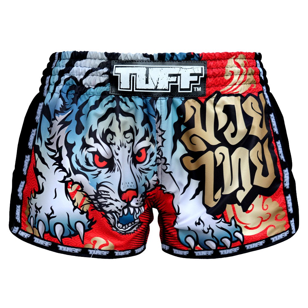 tuff-ทัฟฟ์-มวยไทย-กางเกงมวยไทย-เรโทร-สีแดง-เสือ-muay-thai-boxing-shorts-red-retro-tiger-xxl