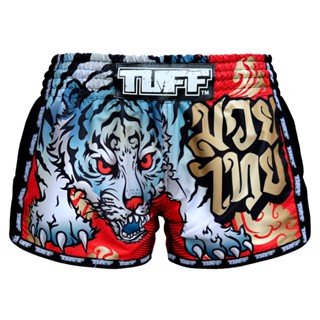 TUFF ทัฟฟ์ มวยไทย กางเกงมวยไทย เรโทร สีแดง เสือ Muay Thai Boxing Shorts Red Retro Tiger XXL