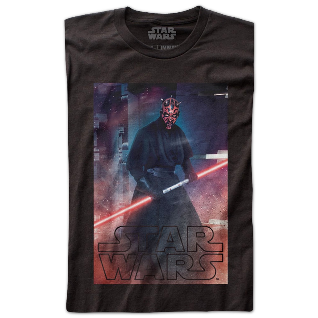 darth-maul-double-bladed-lightsaber-star-wars-t-shirt-เสื้อคู่รัก-เสื้อยืดถูกๆ