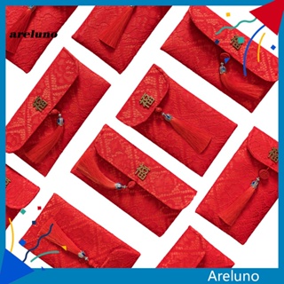 Areluno ซองจดหมายผ้า ปักลาย สีแดง ความจุขนาดใหญ่ แบบพกพา สําหรับงานแต่งงาน