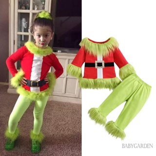 Babygarden- เสื้อแขนยาว แต่งขนสัตว์เทียม ลายมอนสเตอร์ คริสต์มาส สีเขียว พร้อมกางเกง สําหรับเด็กอายุ 6 เดือน - 5 ปี