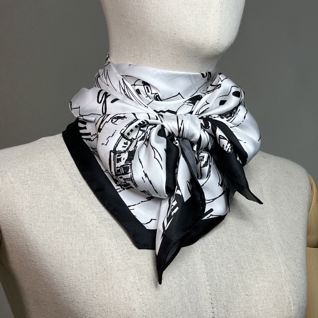 gsp-silk-satin-scarf-ผ้าพันคอจีเอสพี-ผ้าพันคอ-ลายกราฟฟิก-สีดำ-pl4ebl