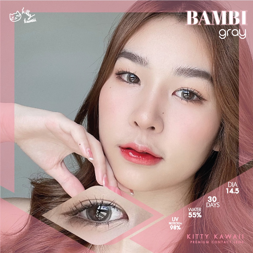 kitty-kawaii-ลายใหม่-bambi-สายตา-00-ถึง-1000-brown-gray-contactlens-คอนแทคเลนส์-บิ๊กอาย