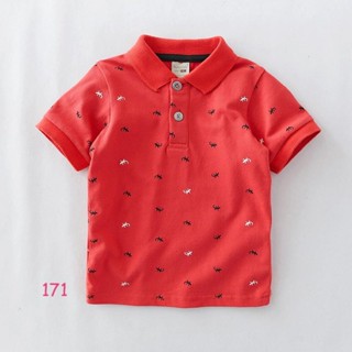 SH-171 เสื้อเชิ๊ตเด็กชายแขนสั้น สีแดง ลายจิ้งจก