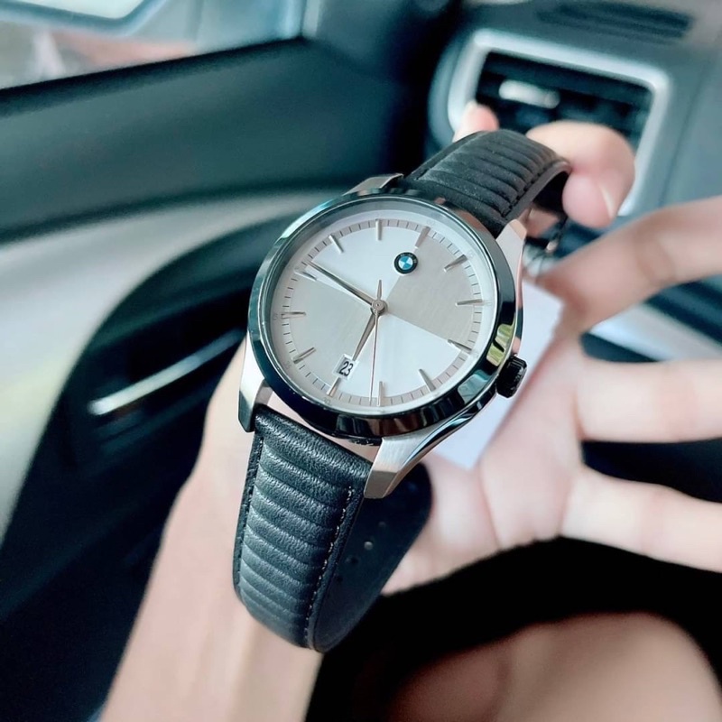 ผ่อน0-นาฬิกาชาย-bmw-mens-analog-quartz-watch-with-leather-strap-bmw5000-หน้าปัด-42-มม-หนังแท้สีดำ