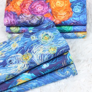 ผ้าฝ้าย ลายดวงจันทร์ และดวงดาว สีน้ํามัน แฮนด์เมด สําหรับเย็บผ้า ควิลท์ งานเย็บปักถักร้อย DIY