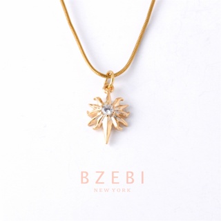 BZEBI สร้อยคอ ทองปลอม เพชรแท้ ทานตะวัน สแตนเลส ผู้หญิง necklace เพชร สไตล์เกาหลี จี้เพชร 18k สําหรับผู้หญิง 407n