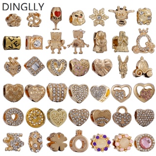 Dinglly ลูกปัดคริสตัล สีทอง แวววาว สําหรับทําเครื่องประดับ สร้อยข้อมือ Diy