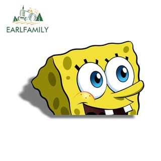 Earlfamily สติกเกอร์ไวนิล ลายการ์ตูน SpongeBob Peeker กันรอยขีดข่วน 13 ซม. x 8.1 ซม. สําหรับติดตกแต่งรถยนต์ รถจักรยานยนต์