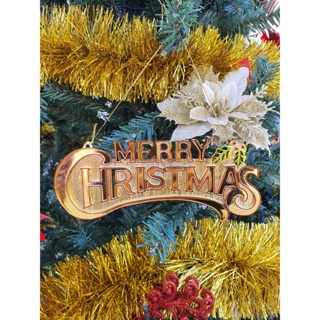 โลโก้ MERRY CHRISTMAS ใช้สำหรับแขวนตกแต่งต้นคริสต์มาส มี 2 สี สีเงิน สีทอง
