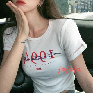 Fafa- เสื้อยืดผู้หญิง คอกลม แขนสั้น พิมพ์ลายตัวเลขย้อนกลับ แฟชั่นฤดูร้อน สําหรับลําลอง ใส่ทุกวัน