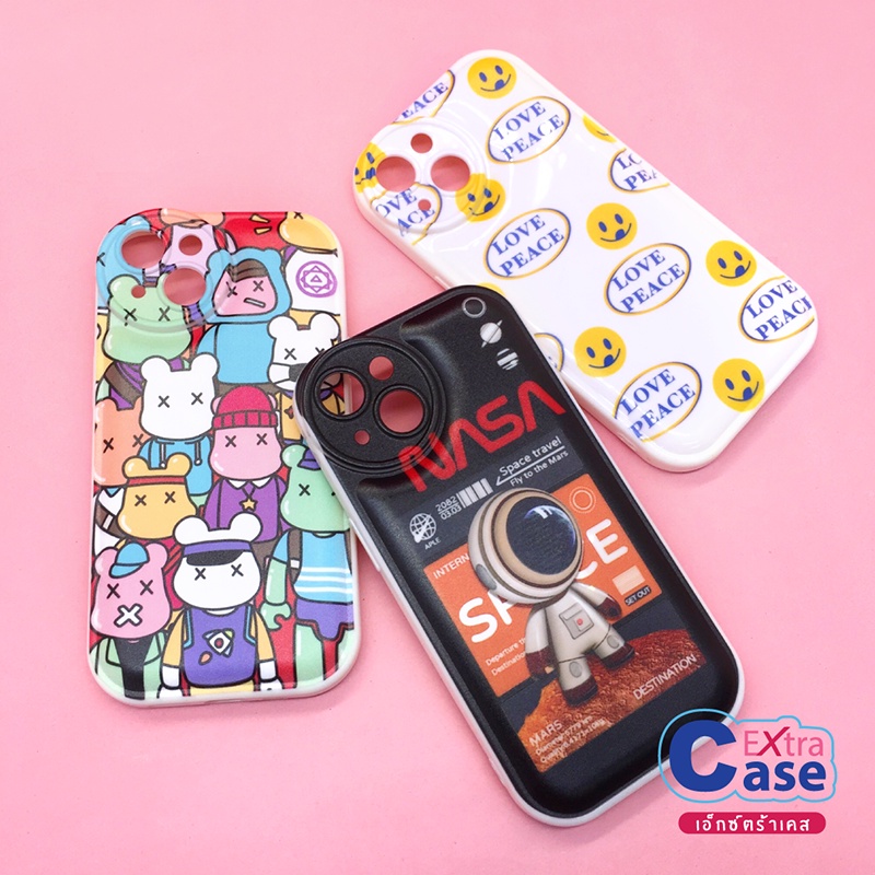 14-14plus-14pro-14promax-เคสมือถือนิ่มผิวเงา-ซิลิโคน-tpu-พิมพ์ลายการ์ตูน-กันกล้องวงกลม