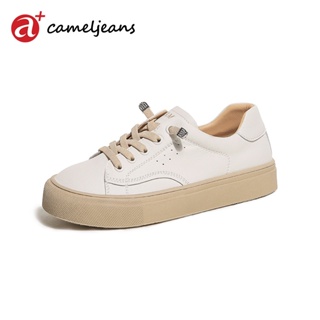 สินค้า Cameljeans รองเท้าผ้าใบ พื้นทรงแบน แบบหนา สไตล์ย้อนยุค สําหรับผู้หญิง สีขาว