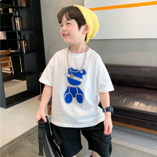 Onekid🌼ผ้าฝ้าย 100% ชายเสื้อยืดแขนสั้นฤดูร้อนเสื้อผ้าเด็กใหม่เด็กครึ่งแขนเสื้อฤดูร้อนเกาหลีในเด็กใหญ่แนวโน้มชั้นนำ