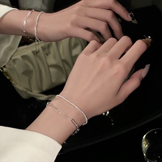 สินค้า Silver Pigment Ring Bracelet Female Girl\'s New Summer Ins Niche Design Fashion Simple Hand Rope Ins Cold Wind Sparkling Hand Ornaments Female