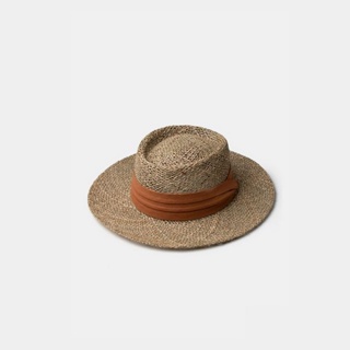 Panama weave Brown Ribbon Hat-หมวกสานริบบิ้นสีน้ำตาล
