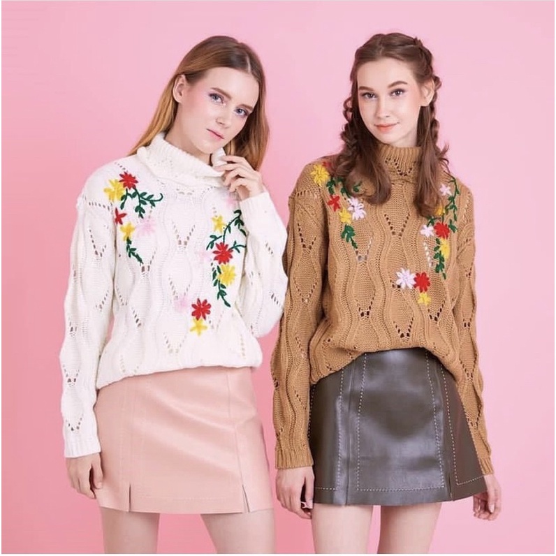 coat-over-knitting-mini-flowers-เสื้อสเวตเตอร์ไหมพรม-เสื้อไหมพรมสีขาว-knitting-แฟชั่นเกาหลี-เสื้อกันหนาว