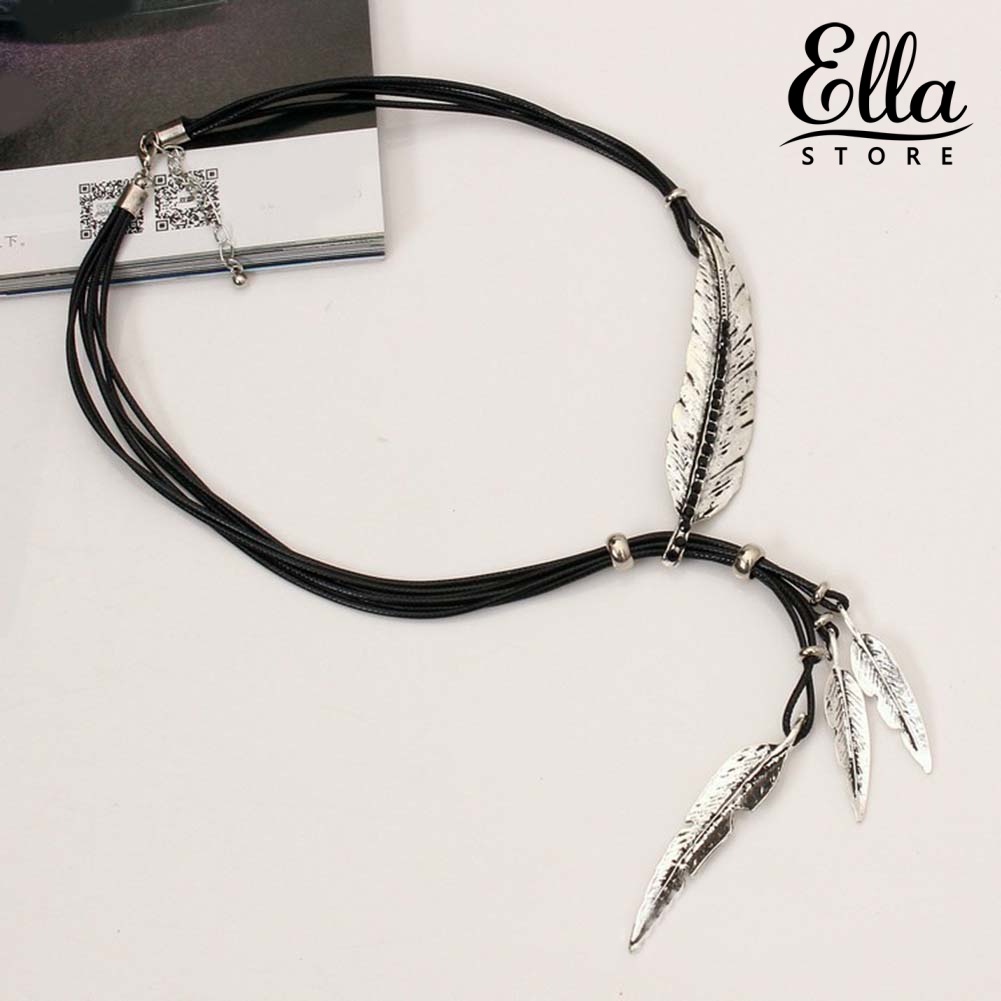 ellastore123-สร้อยคอเชือกหนังเทียม-ประดับพลอยเทียม-สไตล์โบฮีเมียน-สําหรับผู้หญิง