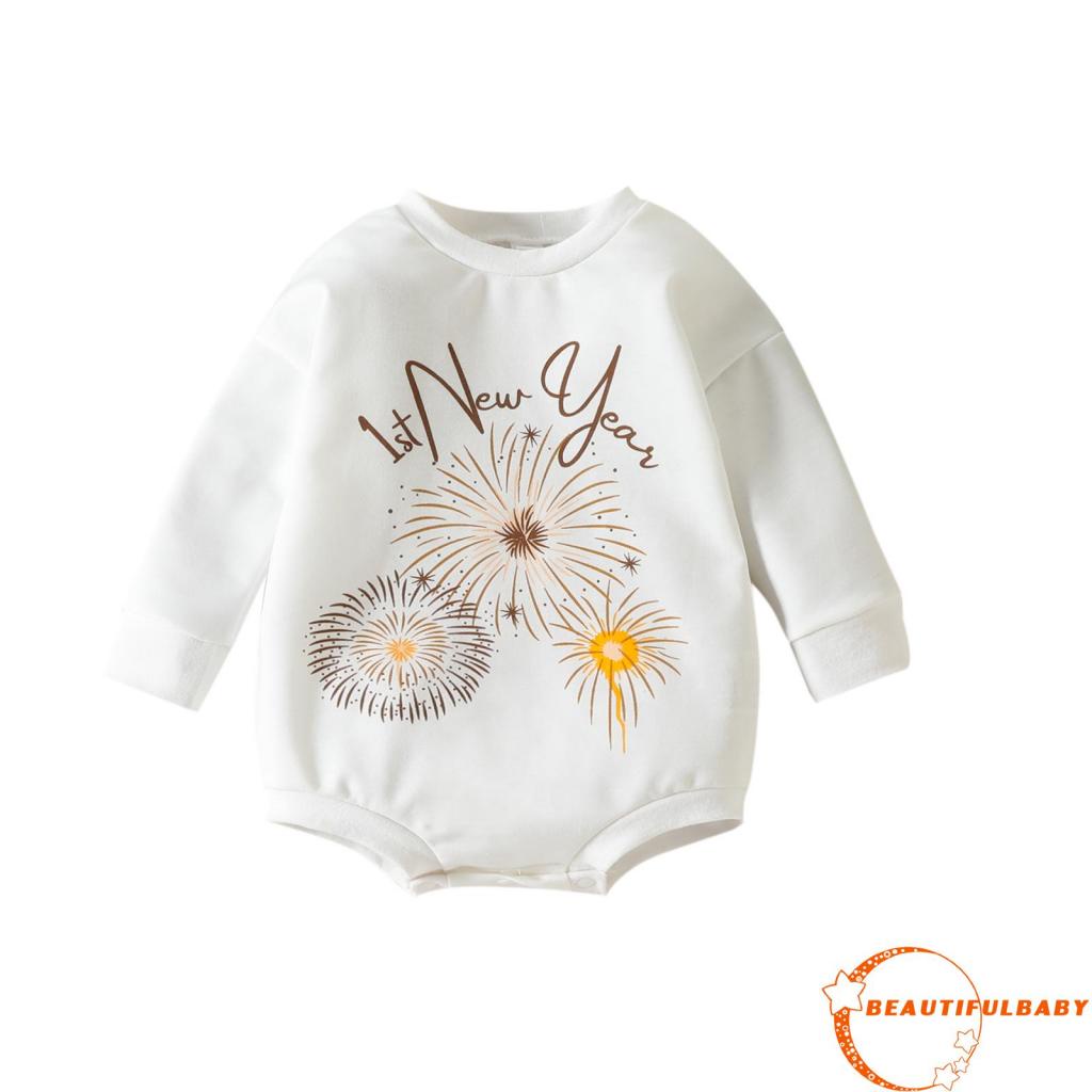 beauty-baby-romper-บอดี้สูทคอกลมแขนยาวลายดอกไม้ไฟ-พวงหรีดพิมพ์สําหรับปีใหม่