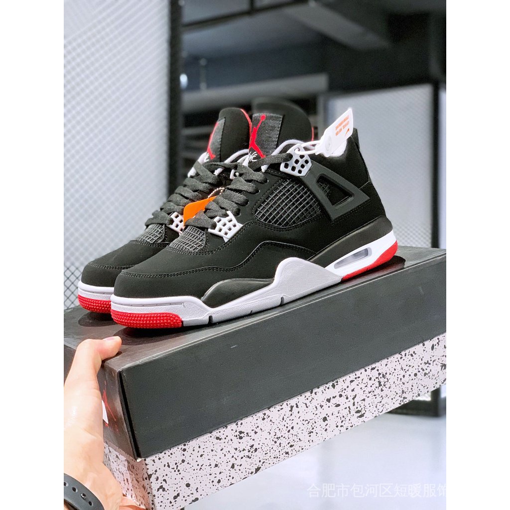 wholesaler-unisex-air-jordan-4-retro-bred-mid-black-red-bull-รองเท้าผ้าใบลําลอง-สําหรับผู้ชาย-ผู้หญิง-เหมาะกับการเล่นบาสเก็ตบอล-1rae