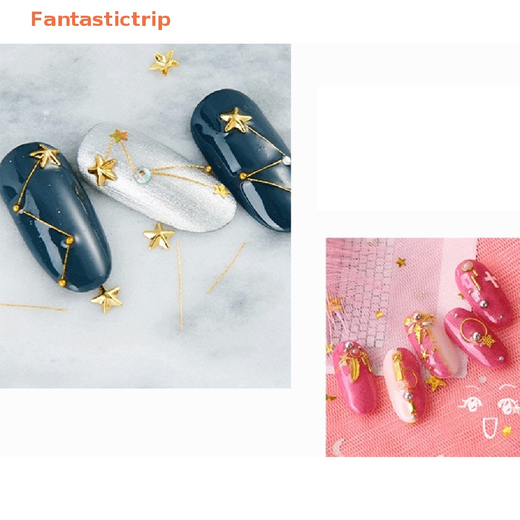 fantastictrip-ใหม่-เล็บปลอม-ลายดาว-และดวงจันทร์-หมุด-ดาว-และดวงจันทร์-สีทอง-แฟชั่น-สําหรับตกแต่งเล็บ