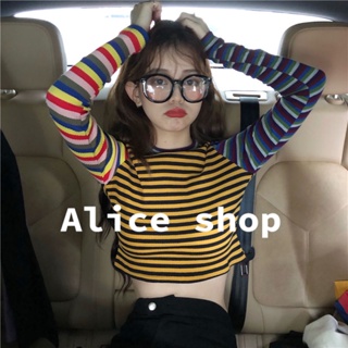 Alice  เสื้อครอป เสื้อยืดแขนยาวผู้หญิง สไตล์เกาหลี 2022 ใหม่  ทันสมัย Korean Style Chic สบาย AS2211224 36Z230909