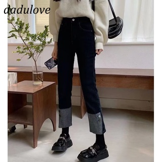 DaDulove💕 The New Korean Version of the High Waist Large Size Straight Jeans Elastic Curling Niche Cropped Trousers