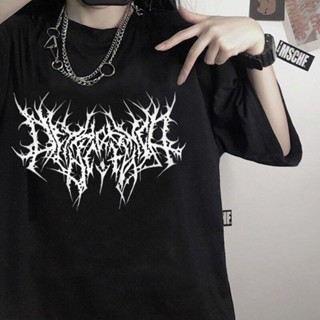 แบบใหม่ฤดูร้อนเสื้อยืดลำลองแขนสั้นพิมพ์ลายตัวอักษรสไตล์สตรีททรงหลวม