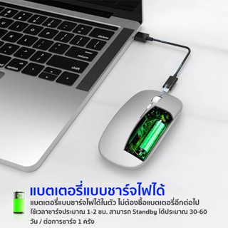 Inphic เมาส์ไร้สาย wireless Silent mouse rechargeable -Grey / sliver color  2.4G ช้งานได้เกือบทุกสภาพผิว เมาส์ไร้สาย ปิด