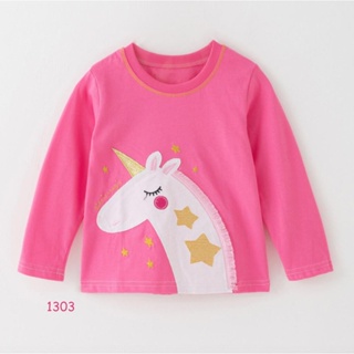 TLG-1303 เสื้อแขนยาวเด็กผู้หญิง sweater สีชมพู ลายม้า