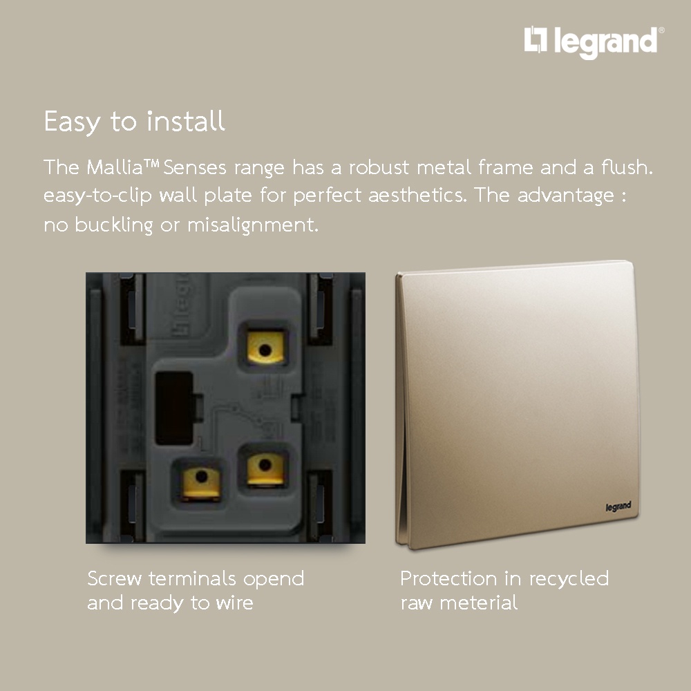 legrand-สวิตช์ทางเดียว-1-ช่อง-สีแชมเปญ-มีไฟ-led-1g-1way-16ax-illuminated-switch-mallia-senses-champaigne-281010ch