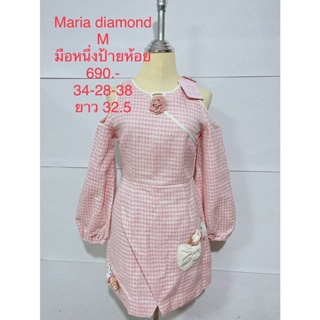 เดรสสั้น ไหล่ตก ผ้าทวิส สีชมพู MARIA DIAMOND SIZE M มือหนึ่งป้ายห้อย