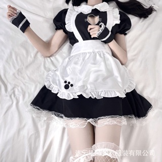 ชุดแม่บ้านญี่ปุ่นรักกลวงแมวน่ารักใส่ด้านนอกเซ็กซี่ cos สองมิติเสื้อผ้าผู้หญิงชุดแม่บ้านสีดำและสีขาว