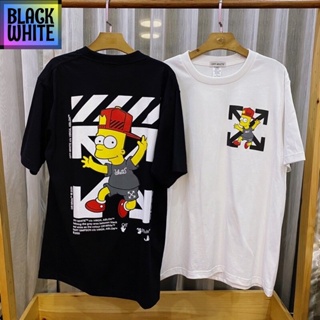 Off White Simpson พิมพ์เสื้อยืดแขนสั้น unisex พร้อมกราฟิกหมวกสีแดง