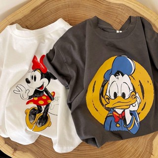 เสื้อยืดแขนสั้น ผ้าฝ้าย 100% แบบบาง ขนาดเล็ก พิมพ์ลาย Mickey แฟชั่นฤดูร้อน สไตล์เกาหลี สําหรับเด็กผู้ชาย 2022