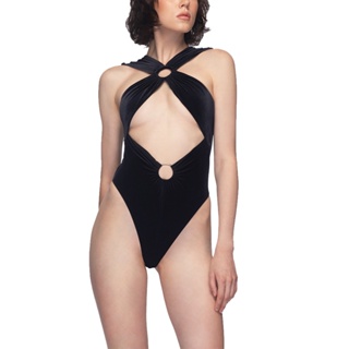 Angelys Balek ชุดว่ายน้ำWrap Plunge Side Cutout Swimsuit รุ่น FW22SW00207101 สีดำ ผ้ากำมะหยี่